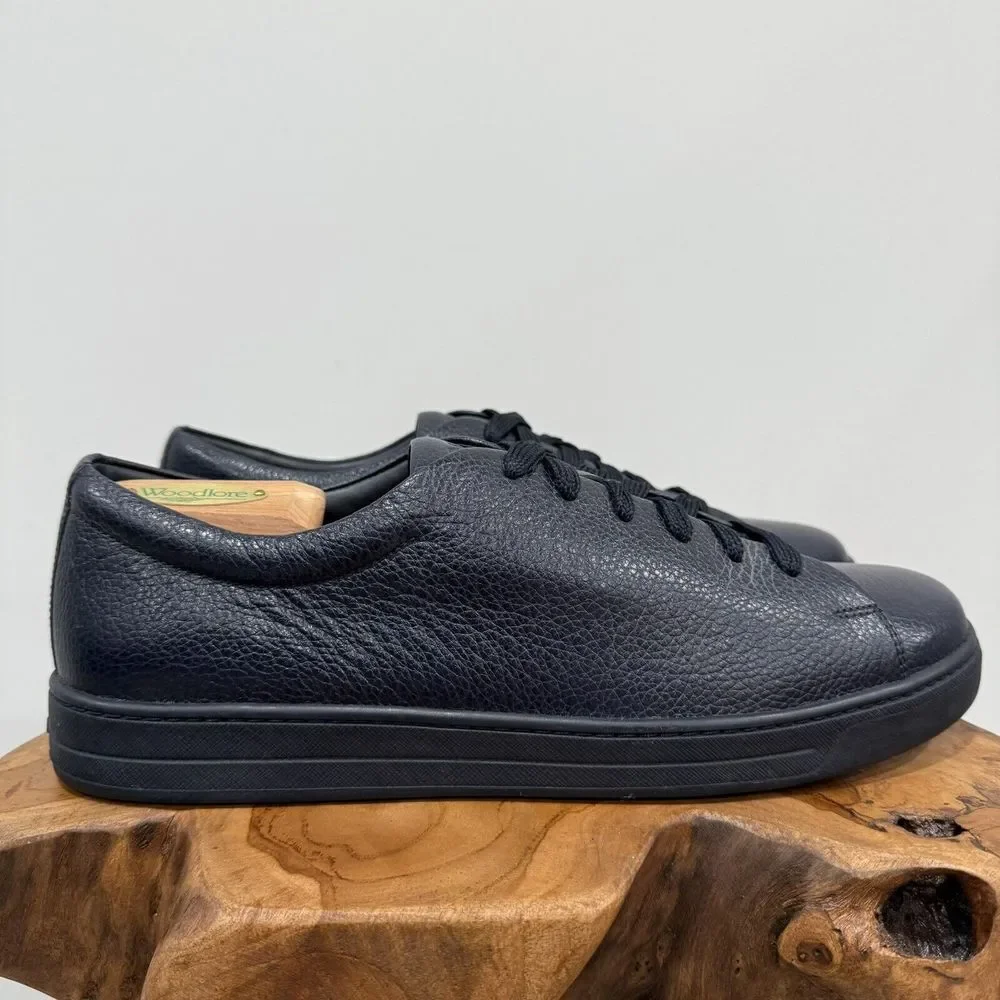 LUXURY PRADA SNEAKERS SHOES BLACK BUFFALO SKIN NAVY BLUE MEN'S 9.5 US 10.5 - Picture 1 of 14